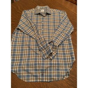 David Donahue Dress Shirt Mens Plaid 2XL Blue Brown Long Sleeve Button Up 0179